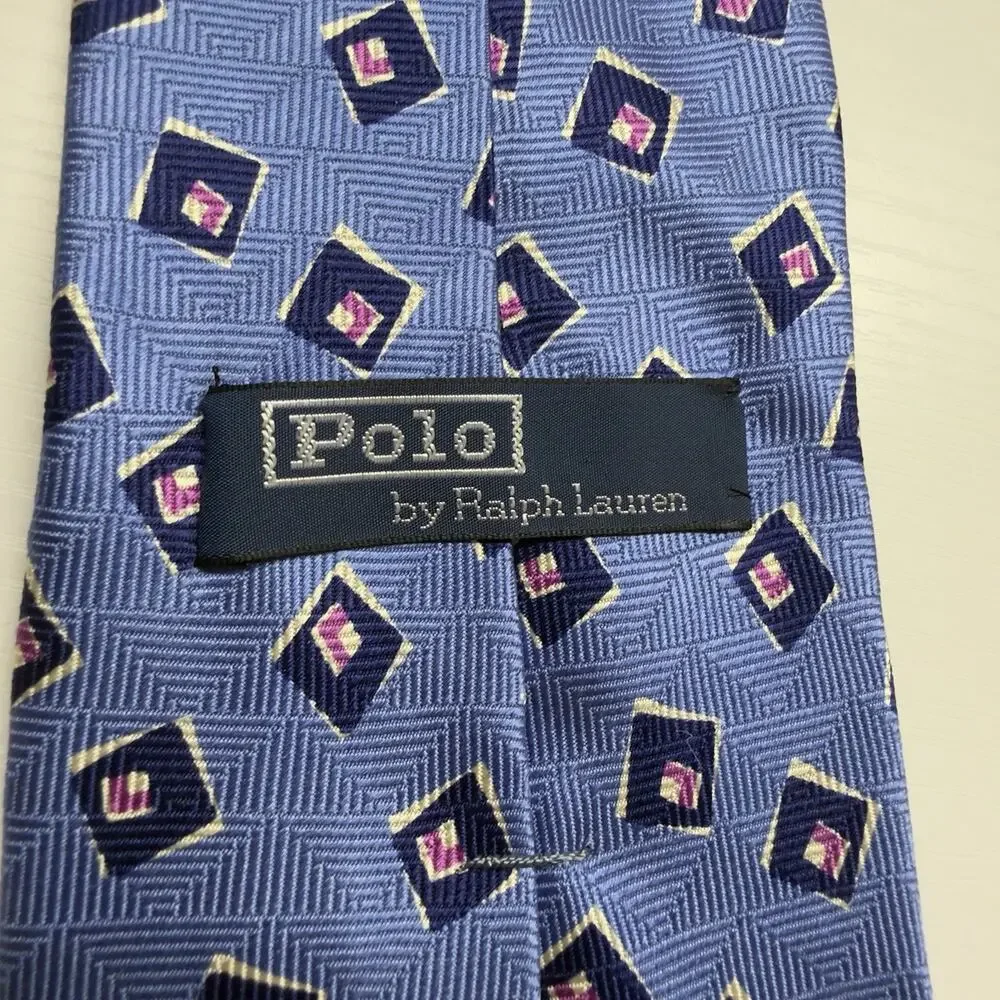 2 Silk Ties Vintage Ralph Lauren Chaps Polo Blue Geometric Red Paisley Handmade